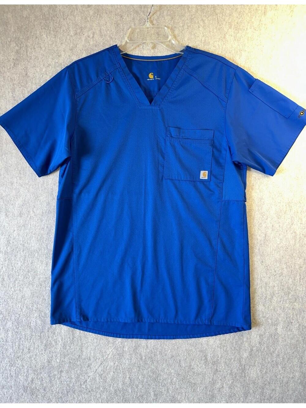 CARHARTT Force Liberty Twill Royal Blue Chest Pocket Mens Small Scrub Top C15106